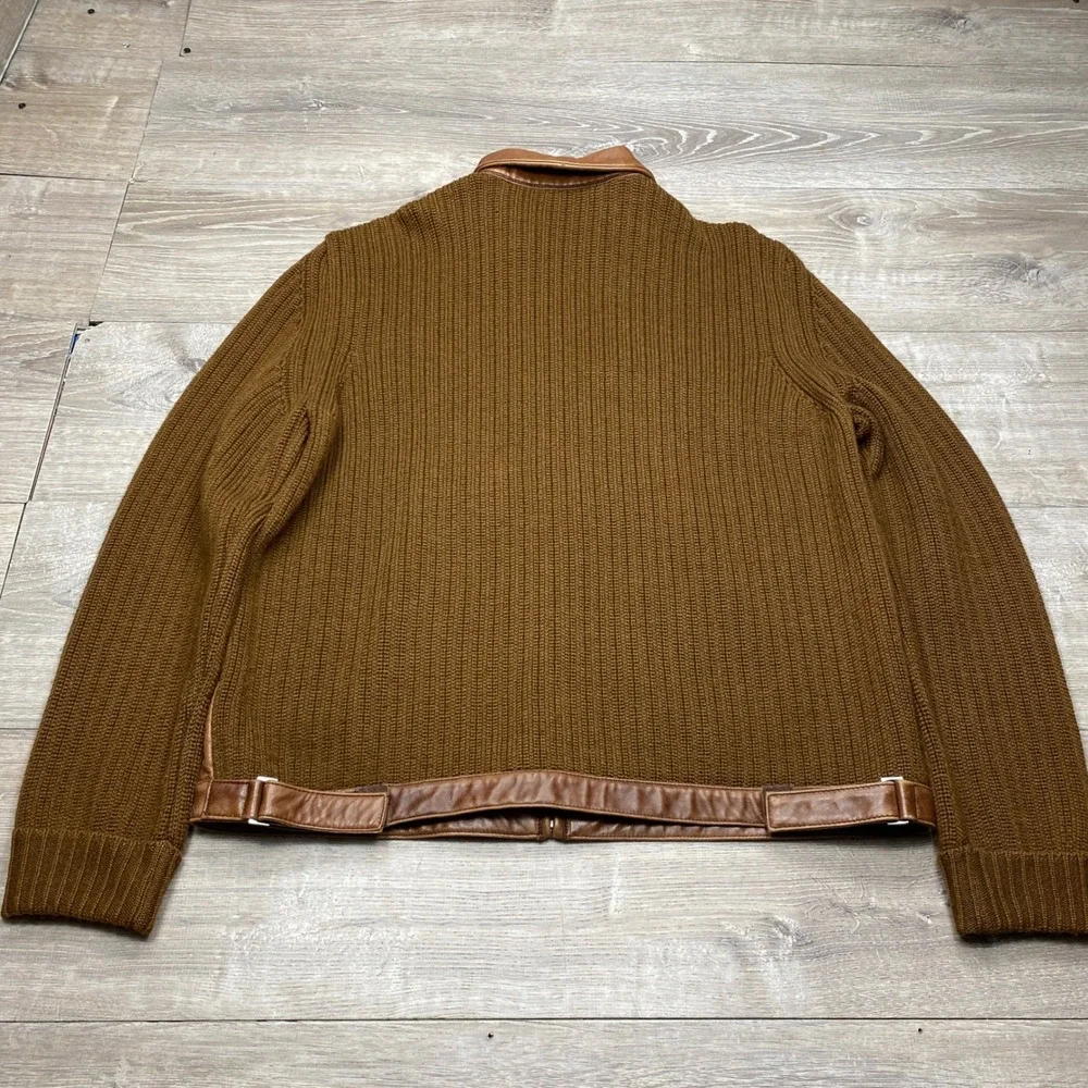Daniel Cremieux Jacket Mens Large Brown Lambskin Leather Wool Knit Hybrid Bomber